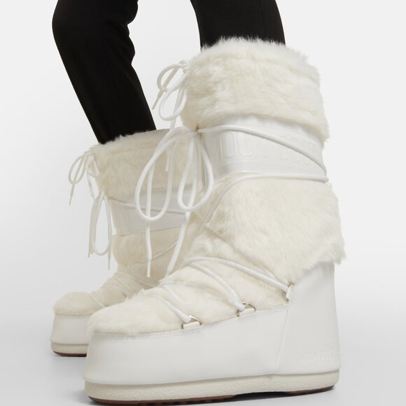 New MOON BOOT Icon Faux Fur Boot in Optical White snow ski winter size 4 5 6 7 8 - Picture 1 of 7